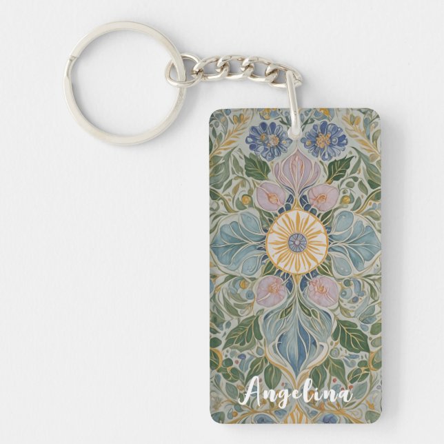 Floral Kaleidoscope Personalized Key Ring (Front)