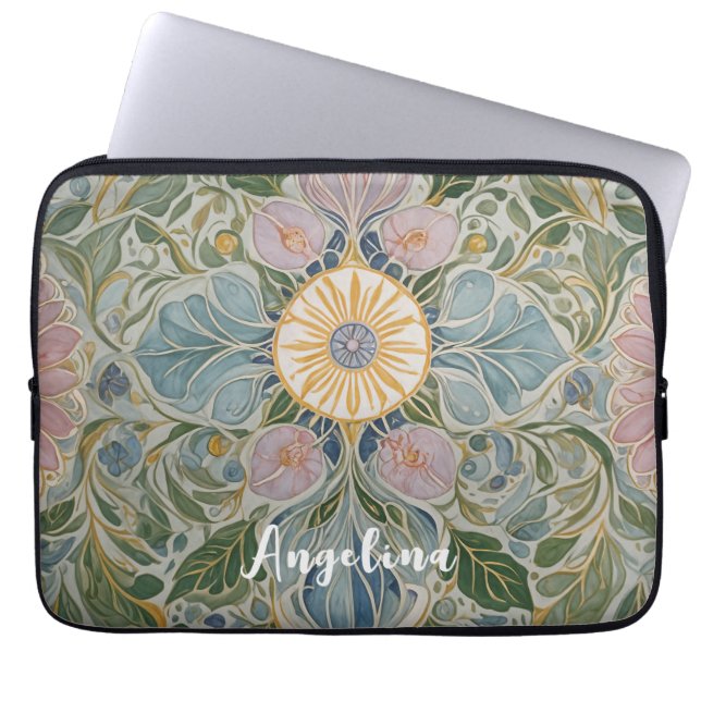 Floral Kaleidoscope Personalized Laptop Sleeve (Front)