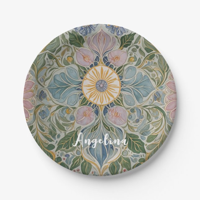 Floral Kaleidoscope Personalized Paper Plate (Front)