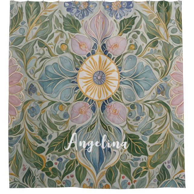 Floral Kaleidoscope Personalized Shower Curtain (Front)