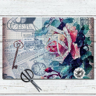 Floral Key Ephemera Decoupage Tissue Paper