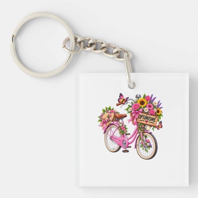 Floral Keychain 'Optimism' – Vintage Pink Bicycle  (Front)