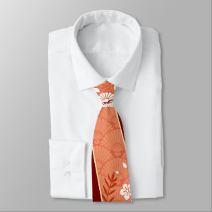Floral Kimono Pattern Coral Tie