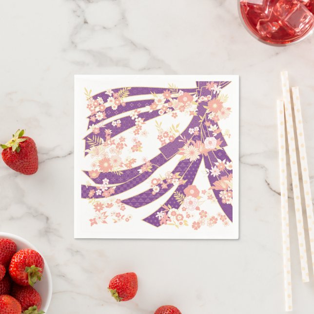 Floral Kimono Pattern Violet Napkin (Insitu)