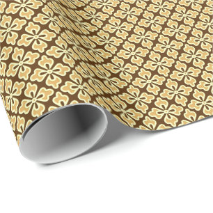Floral kimono print, caramel and chocolate brown wrapping paper