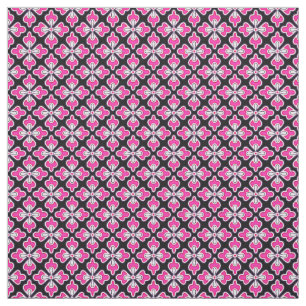 Floral kimono print, fuchsia pink and black fabric