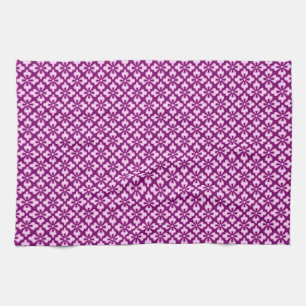 Floral kimono print, light pink and plum tea towel