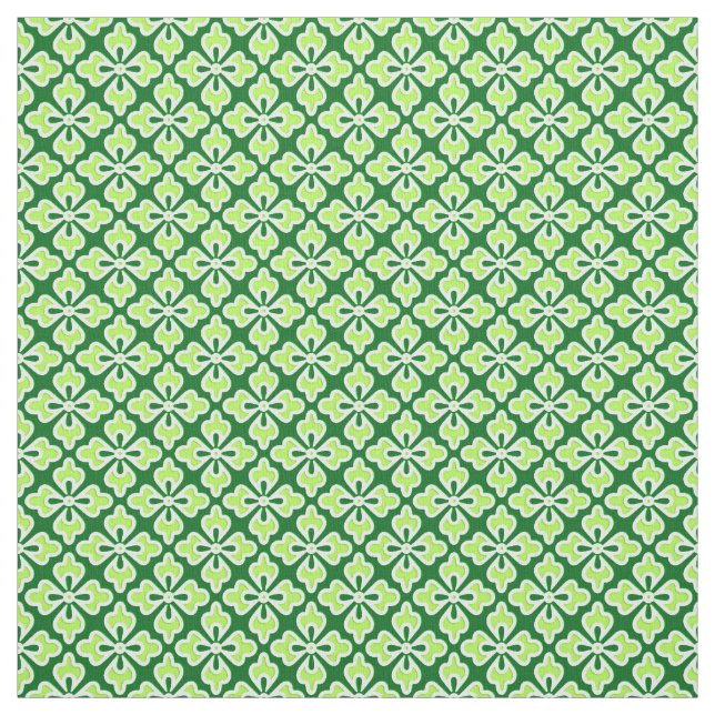 Floral kimono print, lime and pine green fabric (Swatch)