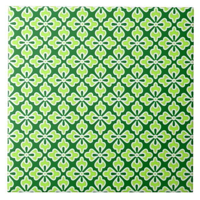 Floral kimono print, lime and pine green tile (Front)