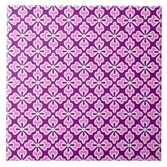 Floral kimono print, orchid pink and purple tile (Front)