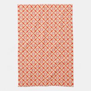 Floral kimono print, peach and mandarin orange tea towel