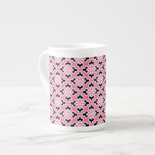 Floral kimono print, pink, black and white bone china mug
