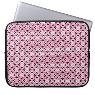 Floral kimono print, pink, black and white laptop sleeve