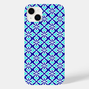 Floral kimono print, turquoise and cobalt blue Case-Mate iPhone 14 plus case
