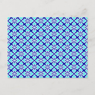 Floral kimono print, turquoise and cobalt blue postcard