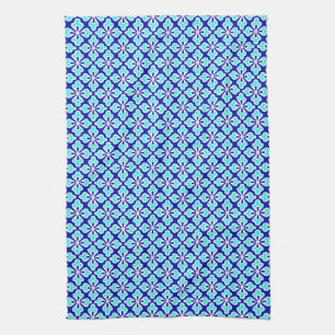 Floral kimono print, turquoise and cobalt blue tea towel