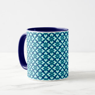 Floral kimono print, turquoise and indigo mug