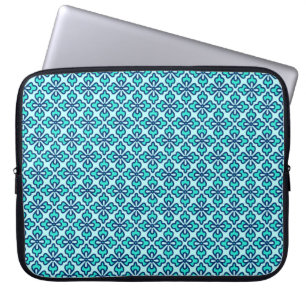 Floral kimono print, turquoise, navy and aqua laptop sleeve