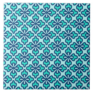 Floral kimono print, turquoise, navy and aqua tile