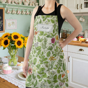 Floral Kitchen Apron, Retro Botanical Print Apron