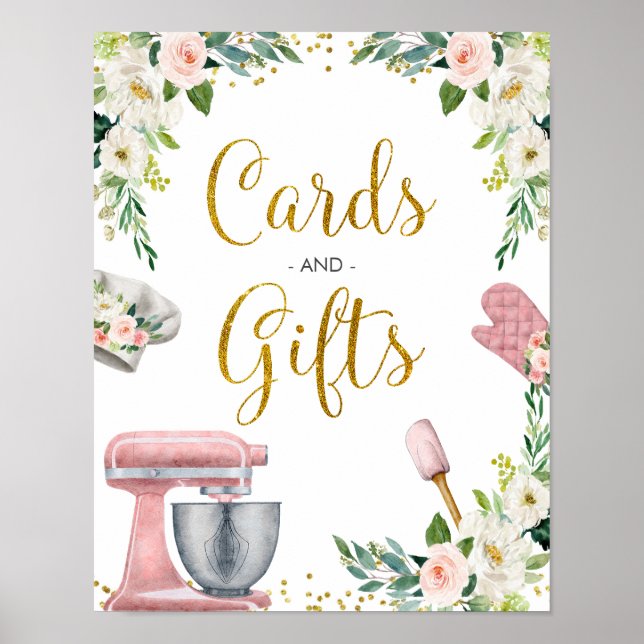 Floral Kitchen Bridal Shower Cards and Gifts Poster (Front)