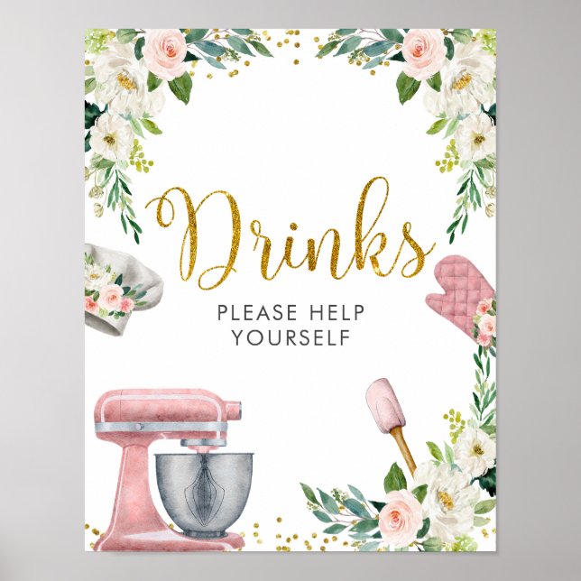 Floral Kitchen Bridal Shower Drinks Sign (Front)