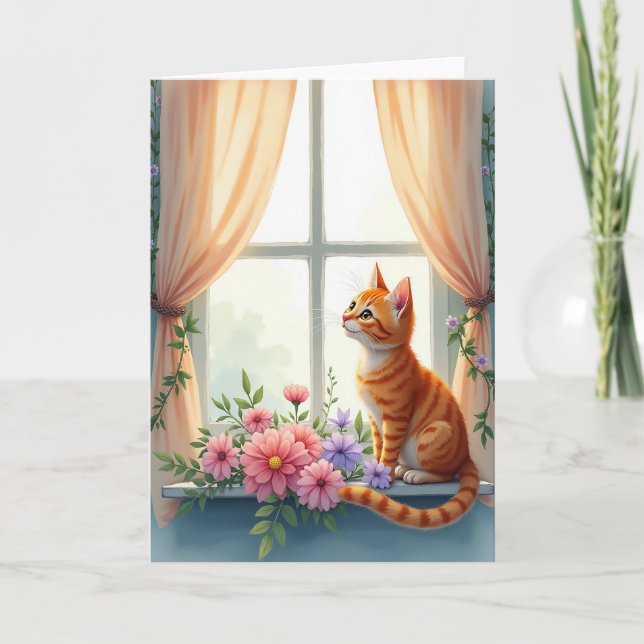 Floral Kitten Birthday Card (Front)