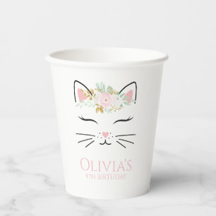 Floral Kitten Birthday Party kitty face Paper Cups