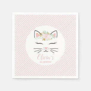 Floral Kitten Birthday Party napkins kitty face