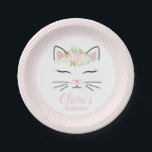 Floral Kitten Birthday Party Plates kitty face<br><div class="desc">kitten birthday party with floral kitty face and pink stripes</div>