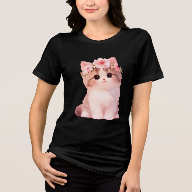 Floral Kitten Crown Charm Tri-Blend Shirt (Front)