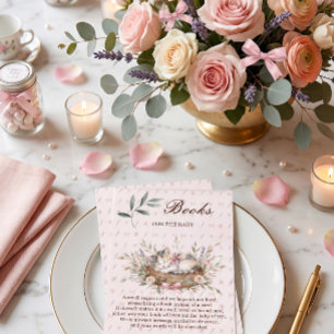 Floral Kitten Girl Baby Shower Book Request Card