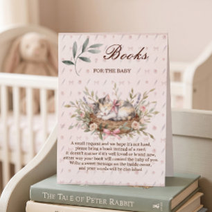 Floral Kitten Girl Baby Shower Book Request Card