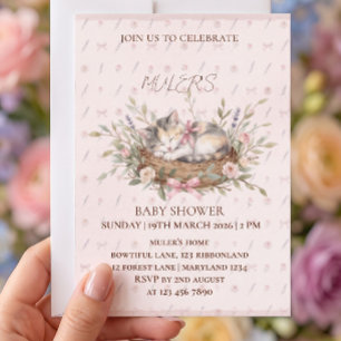 Floral Kitten Girl Baby Shower Invitation