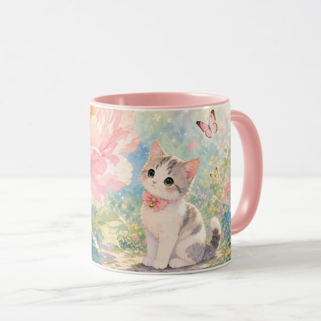 Floral Kitten Mug (Front Right)
