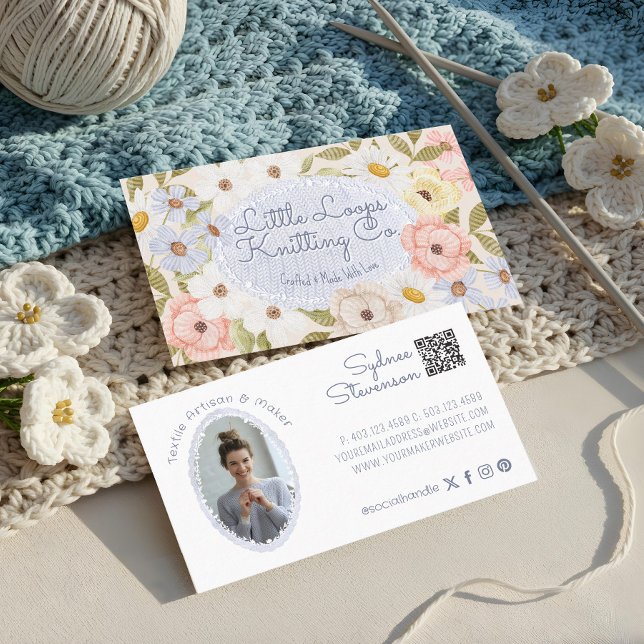 Floral knitting Handmade Crochet Artisan Photo Business Card (Floral knitting Handmade Crochet Artisan Photo Business Card)