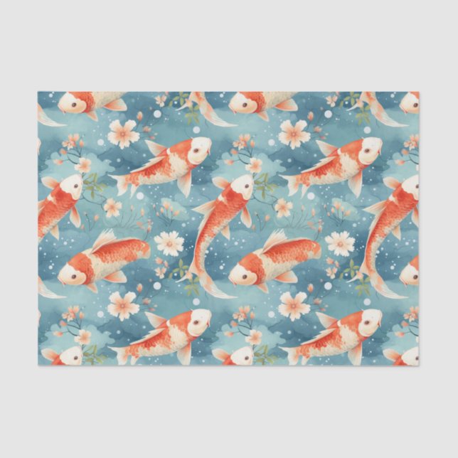 Floral Koi Fish Garden Decoupage Tissue Paper (Front)