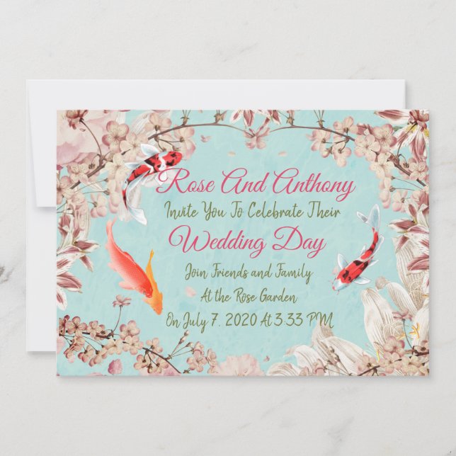 Floral/Koi Wedding Invitation (Front)