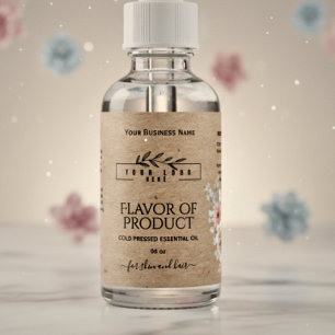 Floral krafat & logo Essential Oil Bottle Label