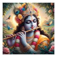 Floral Krishna Flute Serene Garden Art