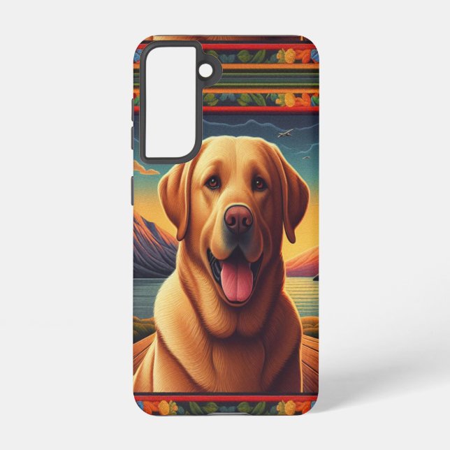 Floral Labrador Retriever Colourful Border Dog Samsung Galaxy S21 Case (Back)
