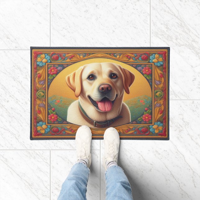 Floral Labrador Retriever Dog Colourful Border Doormat (Indoor)