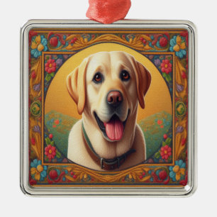 Floral Labrador Retriever Dog Colourful Border Metal Tree Decoration