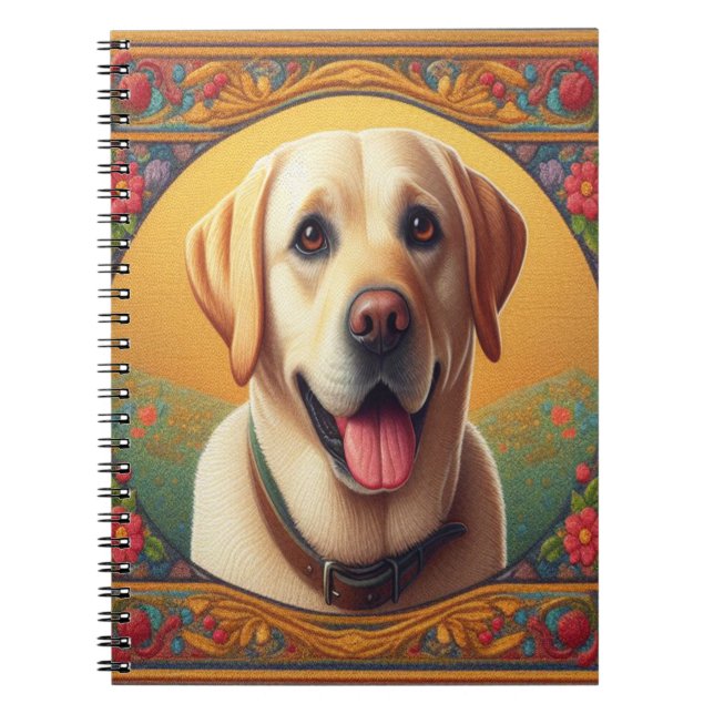 Floral Labrador Retriever Dog Colourful Border Notebook (Front)