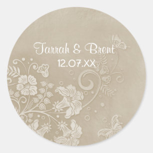 Floral Lace Butterfly Wedding Classic Round Sticker