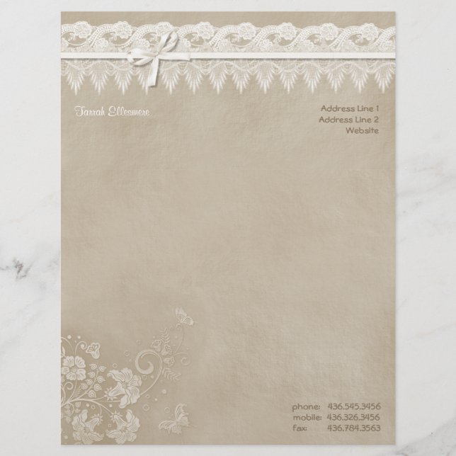 Floral Lace Butterfly Wedding Letterhead Template (Front)
