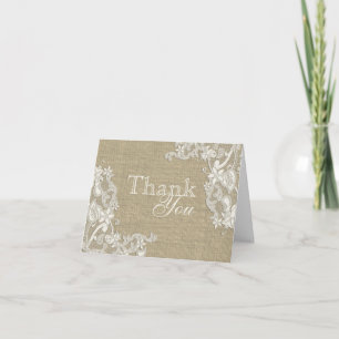 Floral Lace Design and Burlap Thank You Card