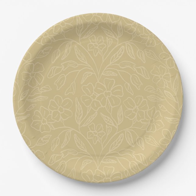 Floral Lace In Yellow Paper Plate (Front)