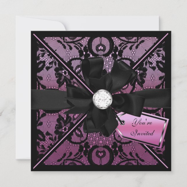 Floral Lace Invite with Diamond Bow (Front)