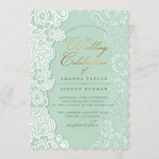 Floral Lace Mint Green Wedding Invitation